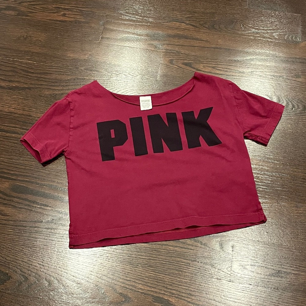 PINK Victoria’s Secret Burgundy Cropped Short Sleeve T-shirt XS